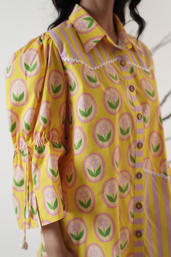 Yellow Poplin Floral Printed Shirt Summer Dress by Surabhi Arya at Pernia's Pop Up Shop