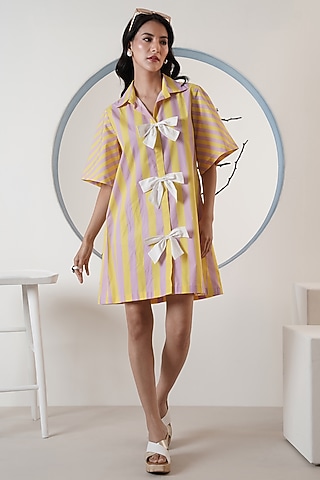 Yellow & Lilac Poplin Bow Dress by Surabhi Arya