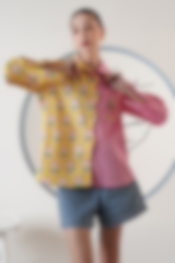 Yellow & Blush Pink Poplin Embroidered Shirt by Surabhi Arya at Pernia's Pop Up Shop