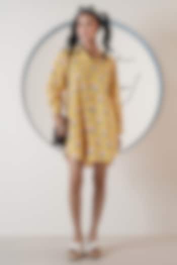 Yellow Poplin Floral Printed Shirt Summer Dress by Surabhi Arya at Pernia's Pop Up Shop