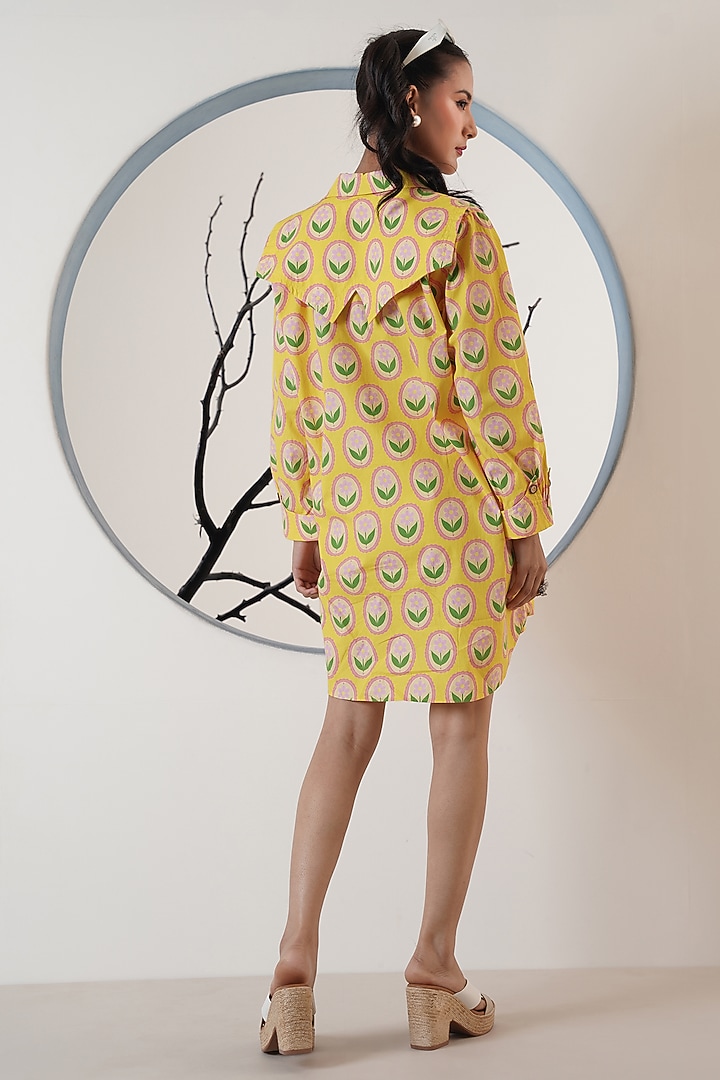 Yellow Poplin Floral Printed Shirt Summer Dress by Surabhi Arya at Pernia's Pop Up Shop