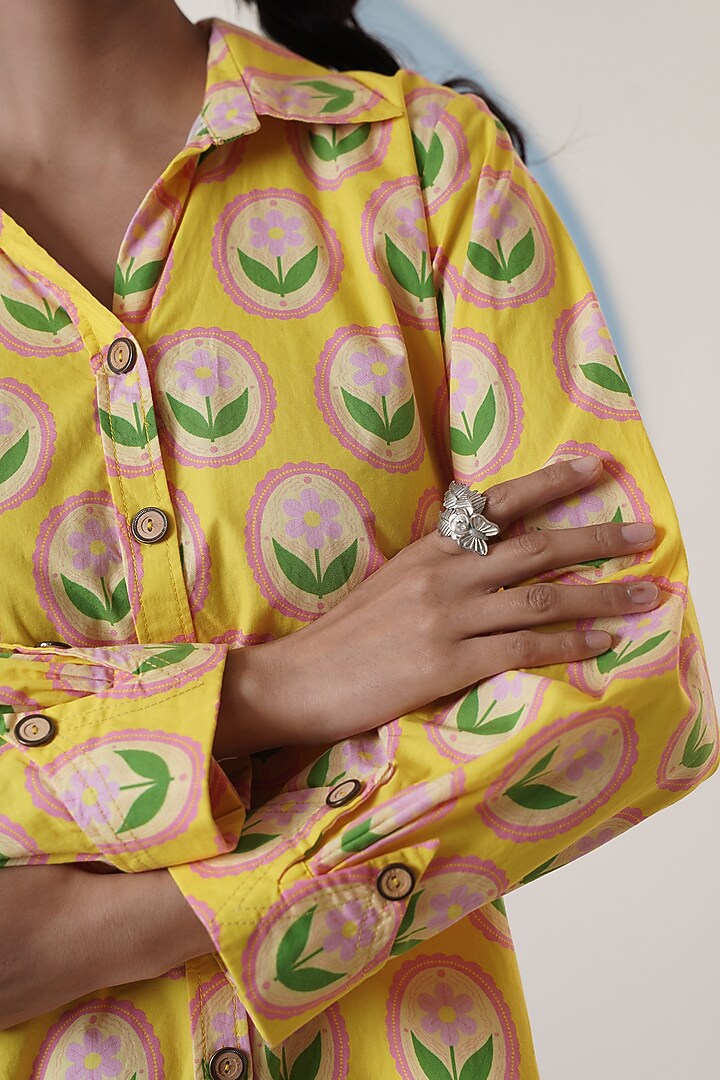 Yellow Poplin Floral Printed Shirt Summer Dress by Surabhi Arya at Pernia's Pop Up Shop