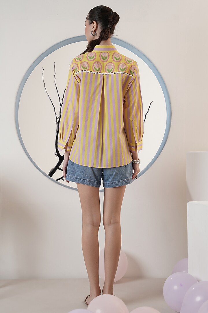 Yellow & Lilac Poplin Floral Printed Shirt by Surabhi Arya at Pernia's Pop Up Shop
