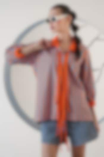 Blue & Orange Poplin Stripe Shirt by Surabhi Arya at Pernia's Pop Up Shop