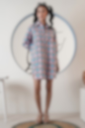 Blue Poplin Floral Printed Shirt Summer Dress by Surabhi Arya at Pernia's Pop Up Shop