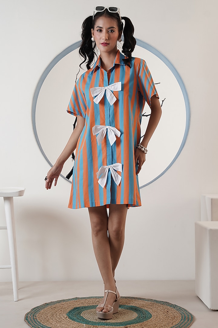 Orange & Blue Poplin Bow Stripe Summer Dress by Surabhi Arya at Pernia's Pop Up Shop