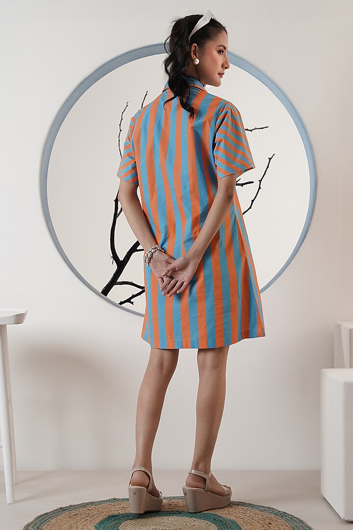 Orange & Blue Poplin Bow Stripe Summer Dress by Surabhi Arya at Pernia's Pop Up Shop