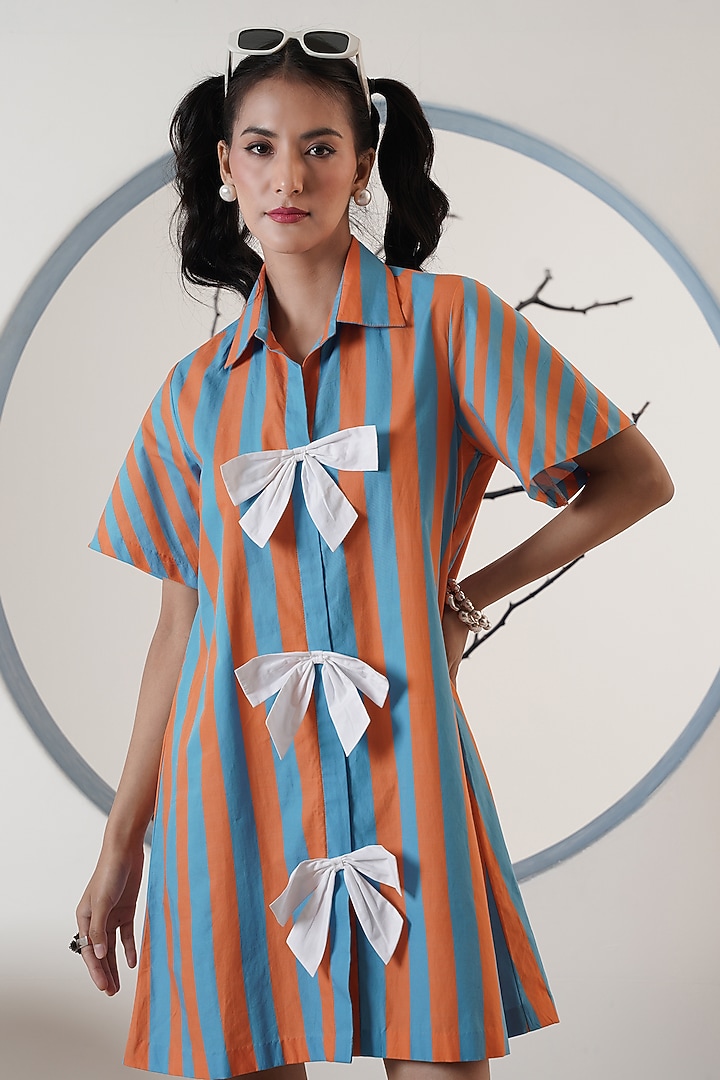 Orange & Blue Poplin Bow Stripe Summer Dress by Surabhi Arya at Pernia's Pop Up Shop