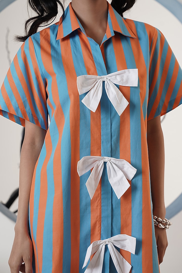 Orange & Blue Poplin Bow Stripe Summer Dress by Surabhi Arya at Pernia's Pop Up Shop