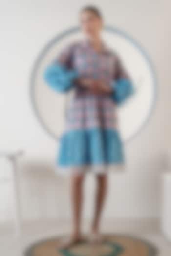 Blue & Orange Poplin Floral Summer Dress by Surabhi Arya at Pernia's Pop Up Shop