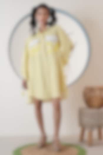 Lemon Yellow Poplin Printed Shirt Summer Dress by Surabhi Arya at Pernia's Pop Up Shop