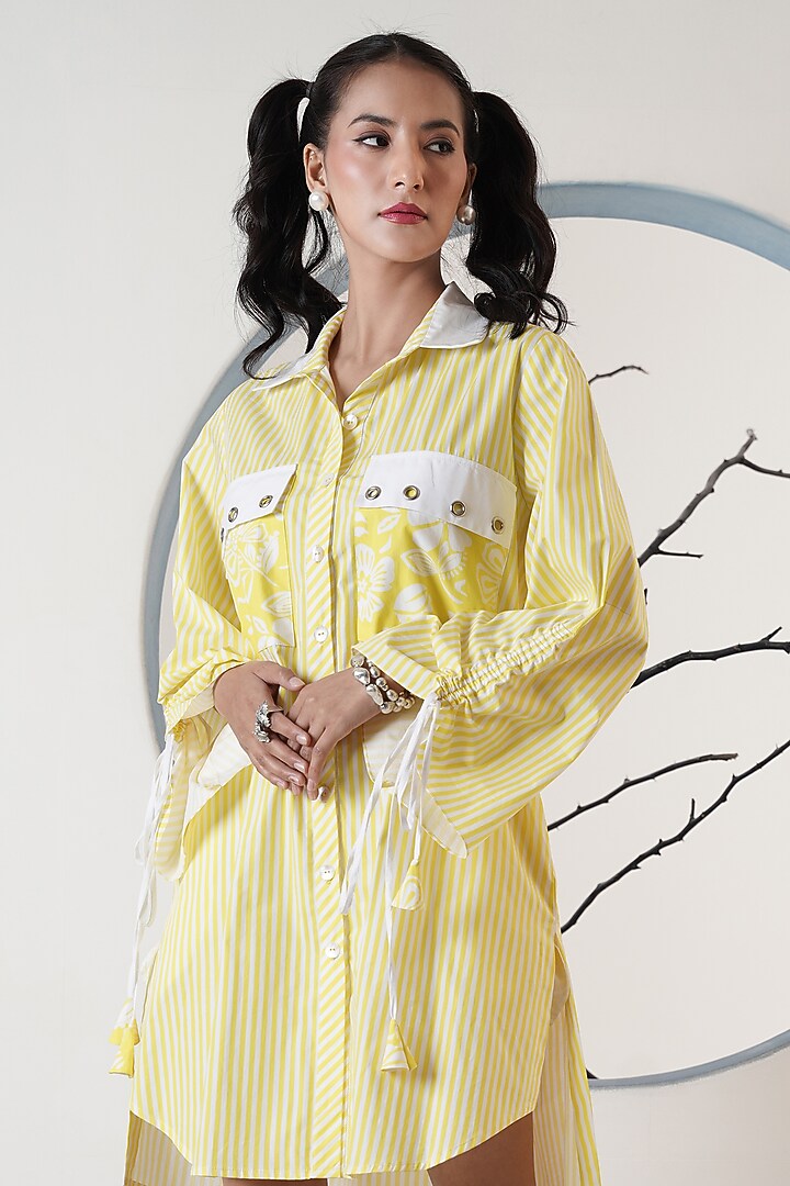 Lemon Yellow Poplin Printed Shirt Summer Dress by Surabhi Arya at Pernia's Pop Up Shop