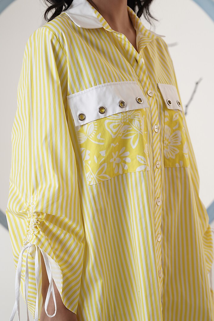 Lemon Yellow Poplin Printed Shirt Summer Dress by Surabhi Arya at Pernia's Pop Up Shop