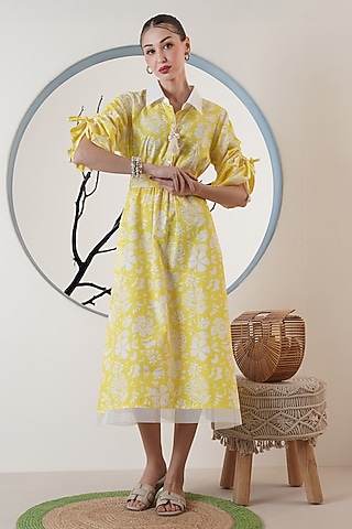 Lemon Yellow Poplin Dress by Surabhi Arya