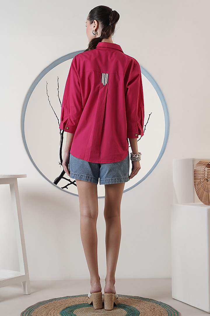 Fuchsia Poplin Embroidered Flutter Shirt by Surabhi Arya at Pernia's Pop Up Shop