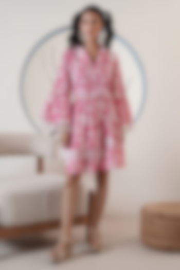 Pink Poplin Printed Shirt Summer Dress by Surabhi Arya at Pernia's Pop Up Shop