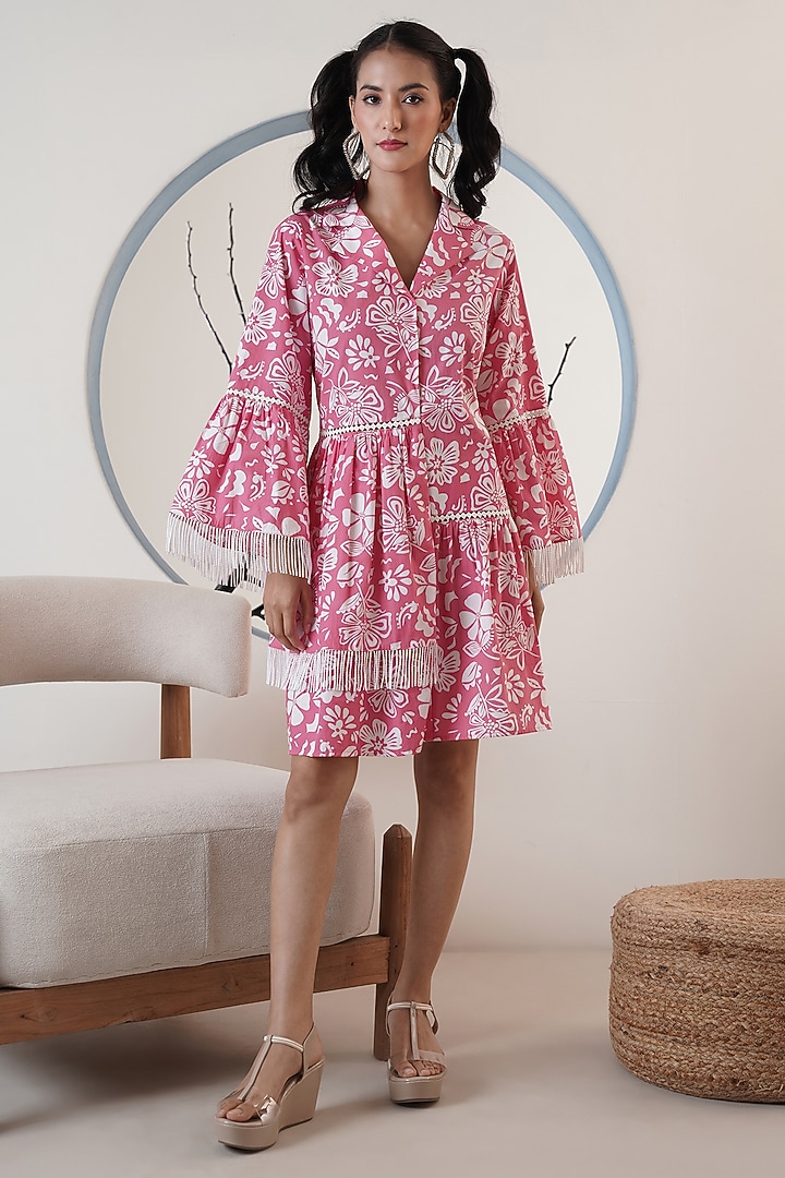 Pink Poplin Printed Shirt Summer Dress by Surabhi Arya at Pernia's Pop Up Shop