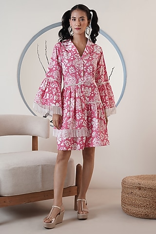Pink Poplin Printed Shirt Dress by Surabhi Arya