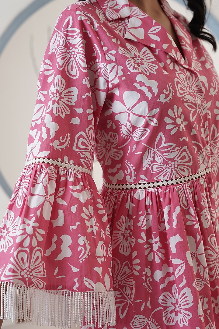 Pink Poplin Printed Shirt Summer Dress by Surabhi Arya at Pernia's Pop Up Shop