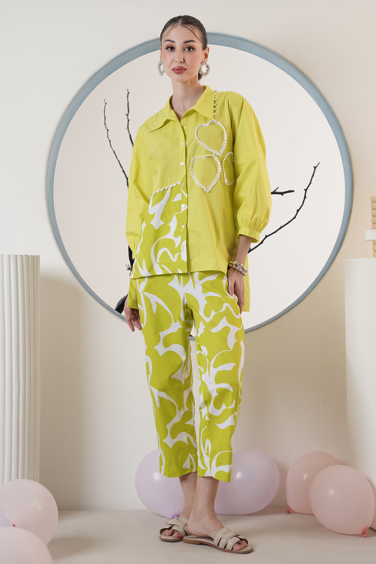 Lime Green Poplin Co-Ord Set by Surabhi Arya at Pernia's Pop Up Shop