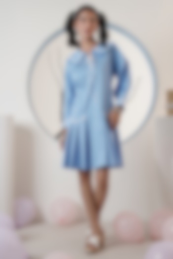 Sky Blue Poplin Pleated Summer Dress by Surabhi Arya at Pernia's Pop Up Shop