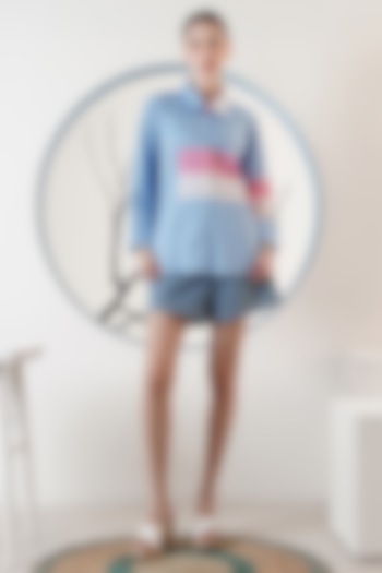 Sky Blue Poplin Paneled Shirt by Surabhi Arya at Pernia's Pop Up Shop