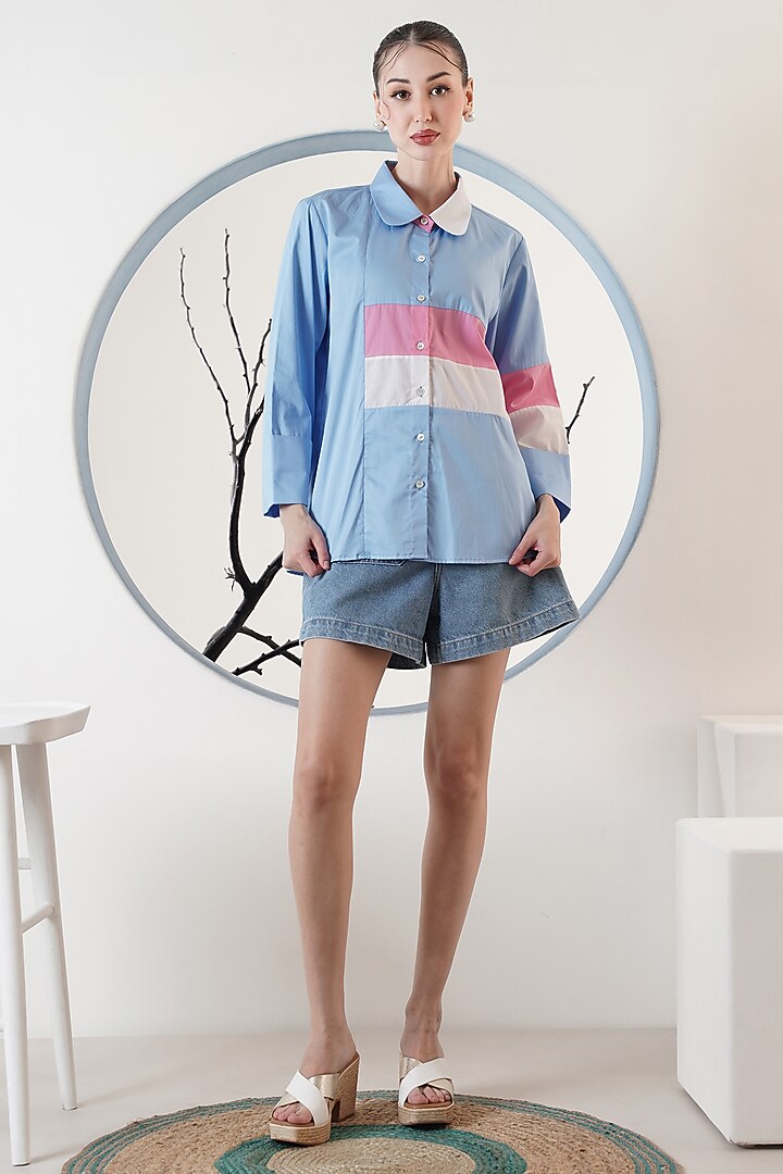 Sky Blue Poplin Paneled Shirt by Surabhi Arya at Pernia's Pop Up Shop