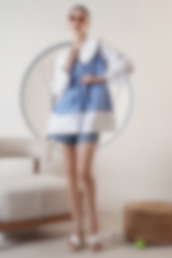 Sky Blue Poplin Waistcoat Shirt by Surabhi Arya at Pernia's Pop Up Shop