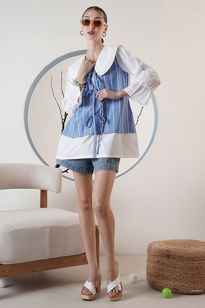 Sky Blue Poplin Waistcoat Shirt by Surabhi Arya at Pernia's Pop Up Shop