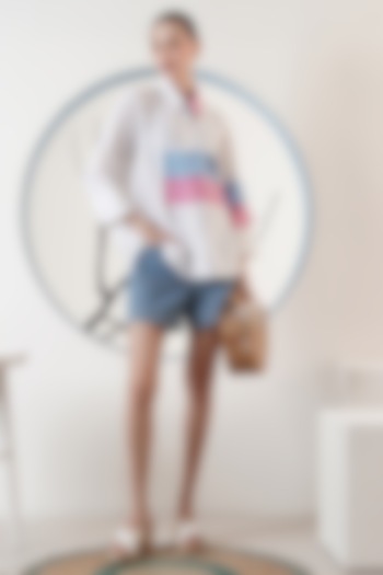 White Poplin Paneled Shirt by Surabhi Arya at Pernia's Pop Up Shop