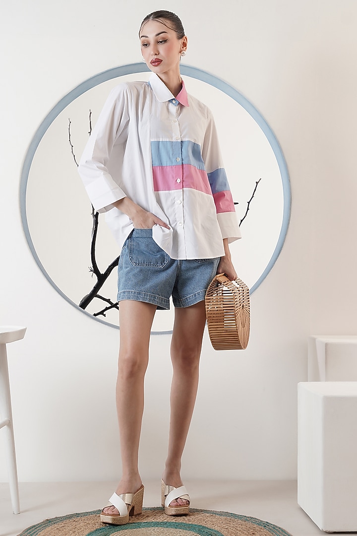 White Poplin Paneled Shirt by Surabhi Arya at Pernia's Pop Up Shop