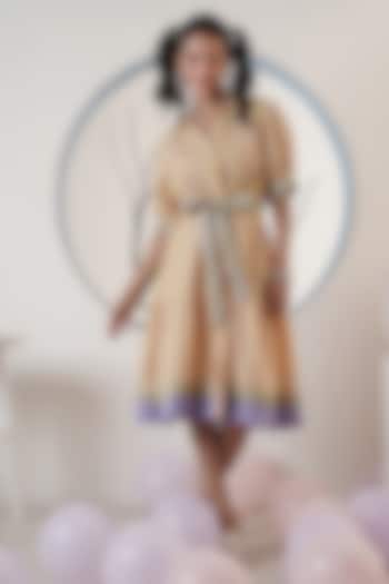 Yellow & Lilac Poplin Embroidered Stripe Summer Dress by Surabhi Arya at Pernia's Pop Up Shop