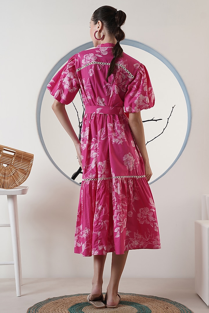 Pink Poplin Printed Maxi Summer Dress With Belt by Surabhi Arya at Pernia's Pop Up Shop