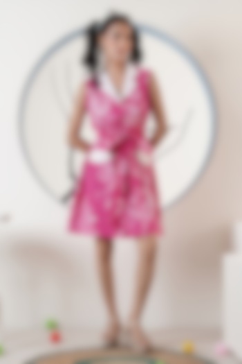 Pink Poplin Printed Shirt Summer Dress With Belt by Surabhi Arya at Pernia's Pop Up Shop