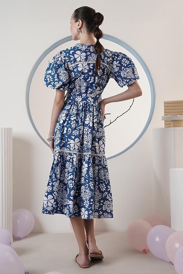 Blue Poplin Printed Maxi Summer Dress With Belt by Surabhi Arya at Pernia's Pop Up Shop