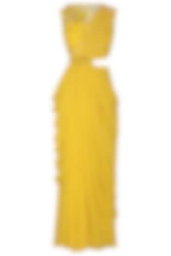 Yellow Embroidered Pre-Draped Wedding Saree Set by Surabhi Arya at Pernia's Pop Up Shop