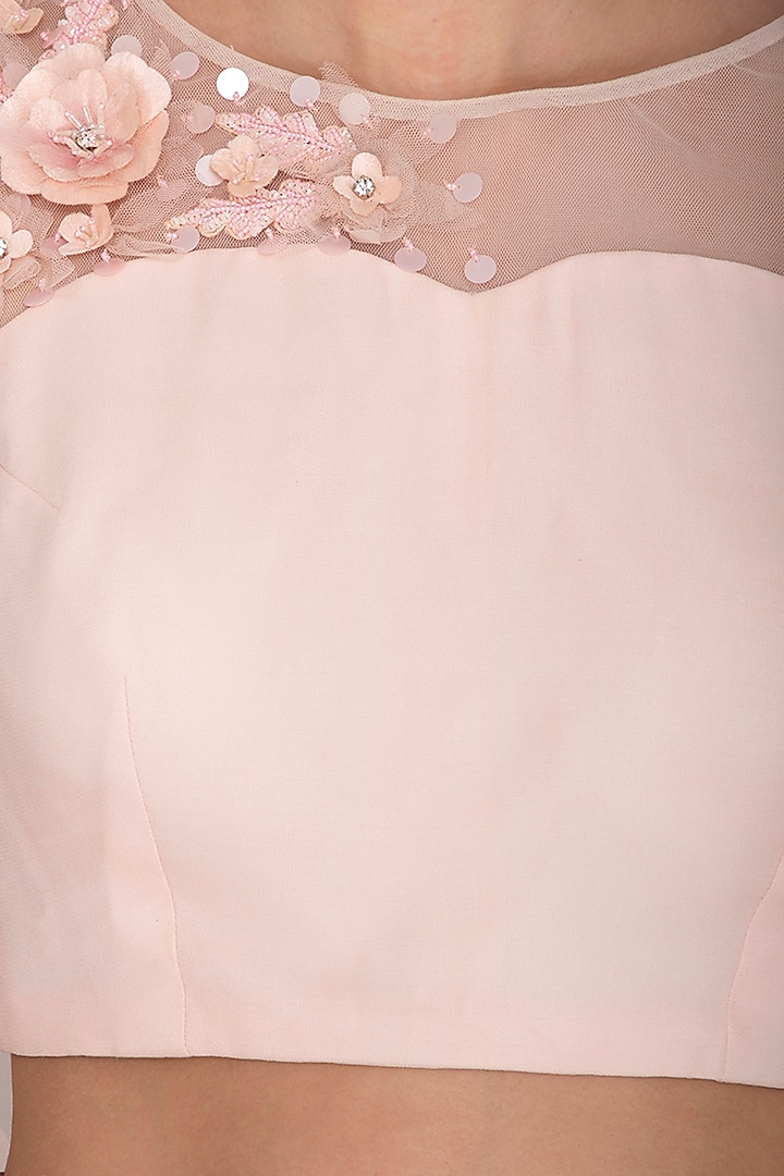 Light Peach Embroidered Crop Top With Dhoti Pants by Surabhi Arya at Pernia's Pop Up Shop