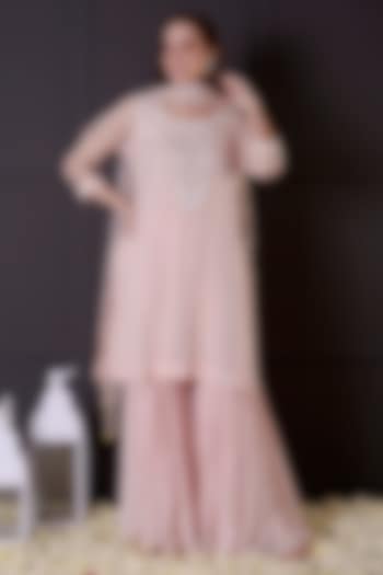 Blush Pink Georgette Gharara Set by Surabhi Arya at Pernia's Pop Up Shop