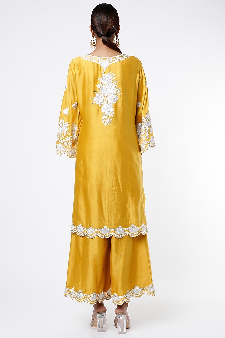 Mustard Dori Embroidered Palazzo Pant Set by Surabhi Arya at Pernia's Pop Up Shop