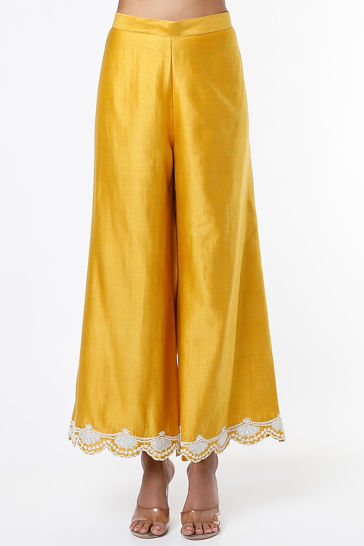 Mustard Dori Embroidered Palazzo Pant Set by Surabhi Arya at Pernia's Pop Up Shop