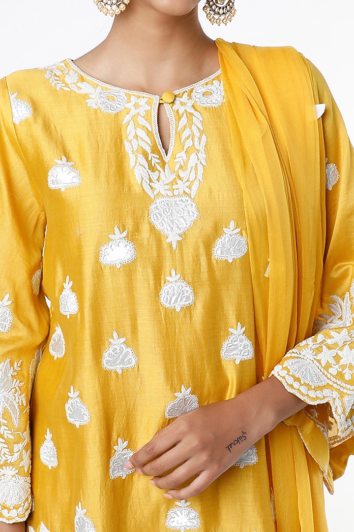 Mustard Dori Embroidered Palazzo Pant Set by Surabhi Arya at Pernia's Pop Up Shop
