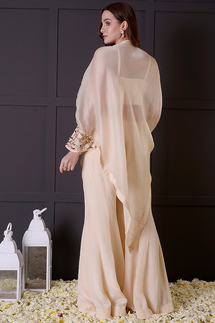 Ivory Organza Hand Embroidered Cape Set by Surabhi Arya at Pernia's Pop Up Shop