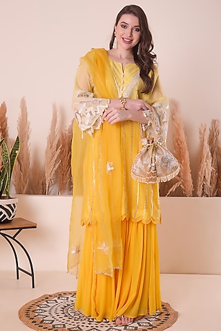Golden Yellow Georgette Sharara Set by Surabhi Arya