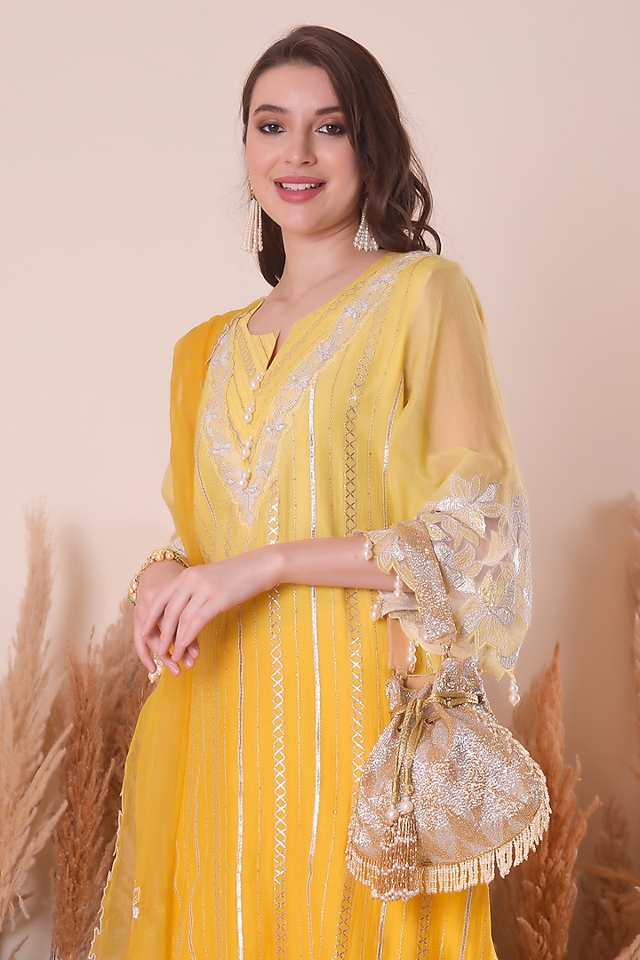 Golden Yellow Georgette Party Wear Sharara Set by Surabhi Arya at Pernia's Pop Up Shop