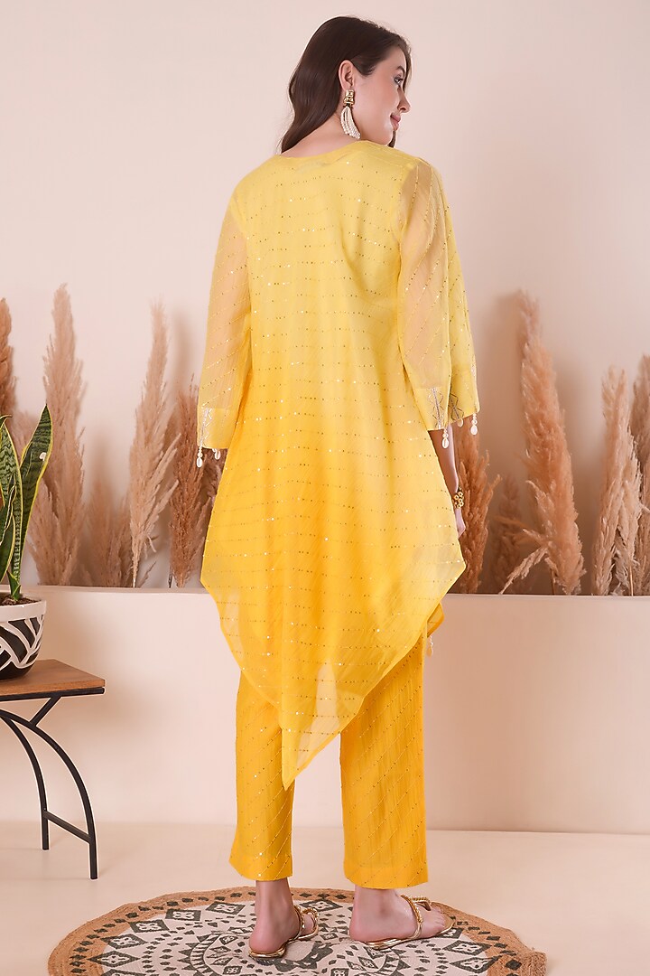 Golden Yellow Mul Chanderi Asymmetric Kurta Set by Surabhi Arya at Pernia's Pop Up Shop