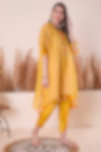 Golden Yellow Modal Satin Dhoti Set by Surabhi Arya at Pernia's Pop Up Shop