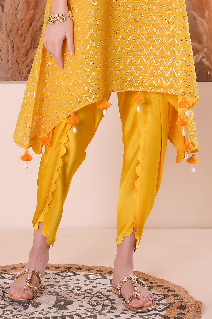 Golden Yellow Modal Satin Dhoti Set by Surabhi Arya at Pernia's Pop Up Shop