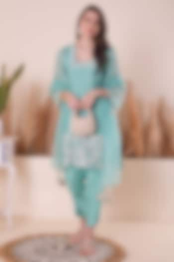 Sky Blue Mul Chanderi Gota Kurta Set by Surabhi Arya at Pernia's Pop Up Shop