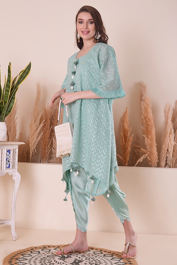 Azure Blue Modal Satin Dhoti Set by Surabhi Arya at Pernia's Pop Up Shop