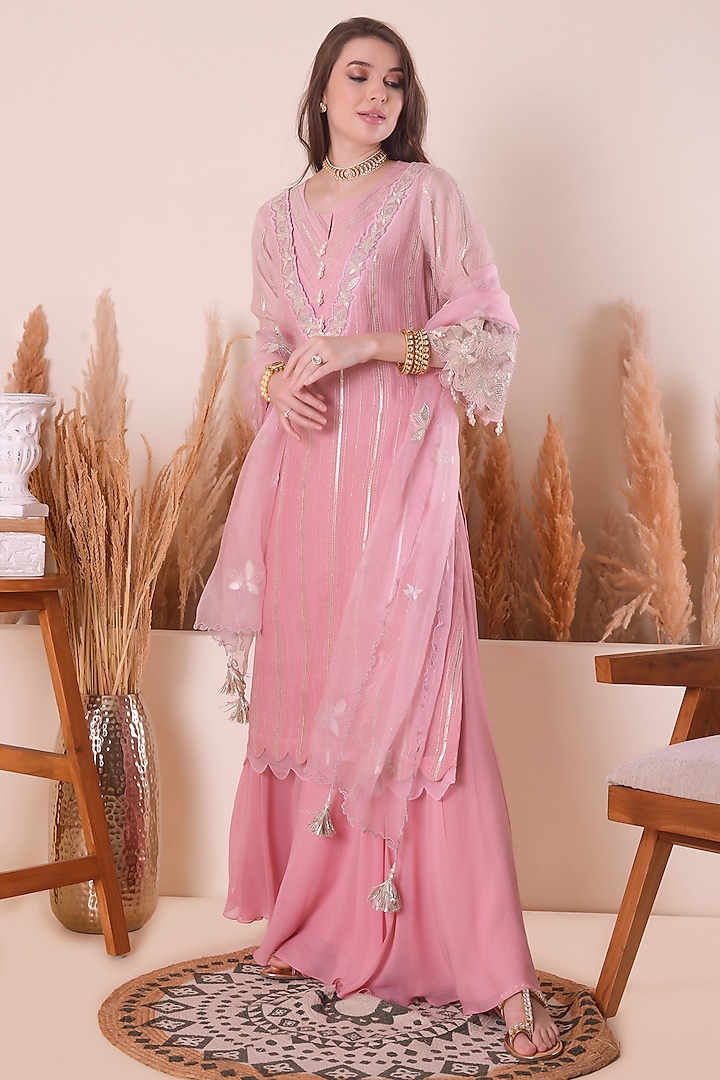 Blush Bloom Georgette Sharara Set by Surabhi Arya at Pernia's Pop Up Shop